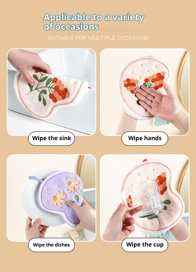 Lillian Cross-Border Flower Super Large Cute Hand Hanging Water-Saugen Thickened Coral Fleece Small Square Towel Manufacturer_voghion.com