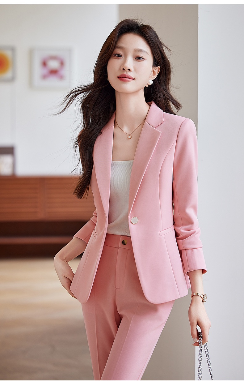Ragazza Ragazza Completo Rosa Completo da Donna 2025 Nuova Primavera e Autunno Stile Coreano Elegante Casual Professionale Piccolo Blazer_voghion.com