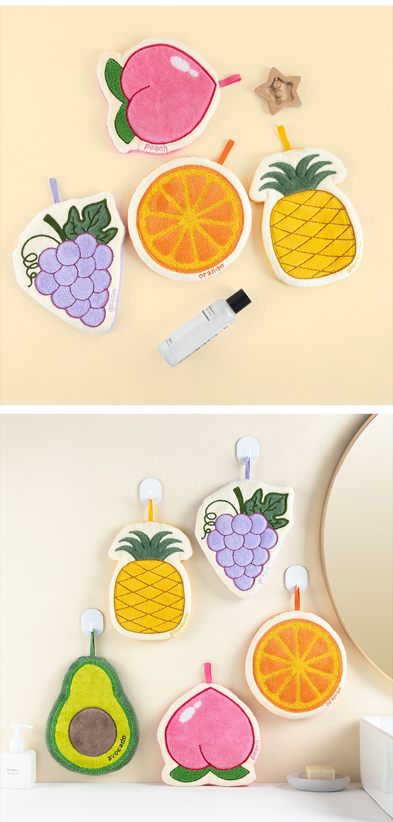 Lillian Cute Fruit Hand Hanging Thickened Absorbent Quick-Dry Bathroom Kitchen Towel Handkerchief Cartoon Children_voghion.com