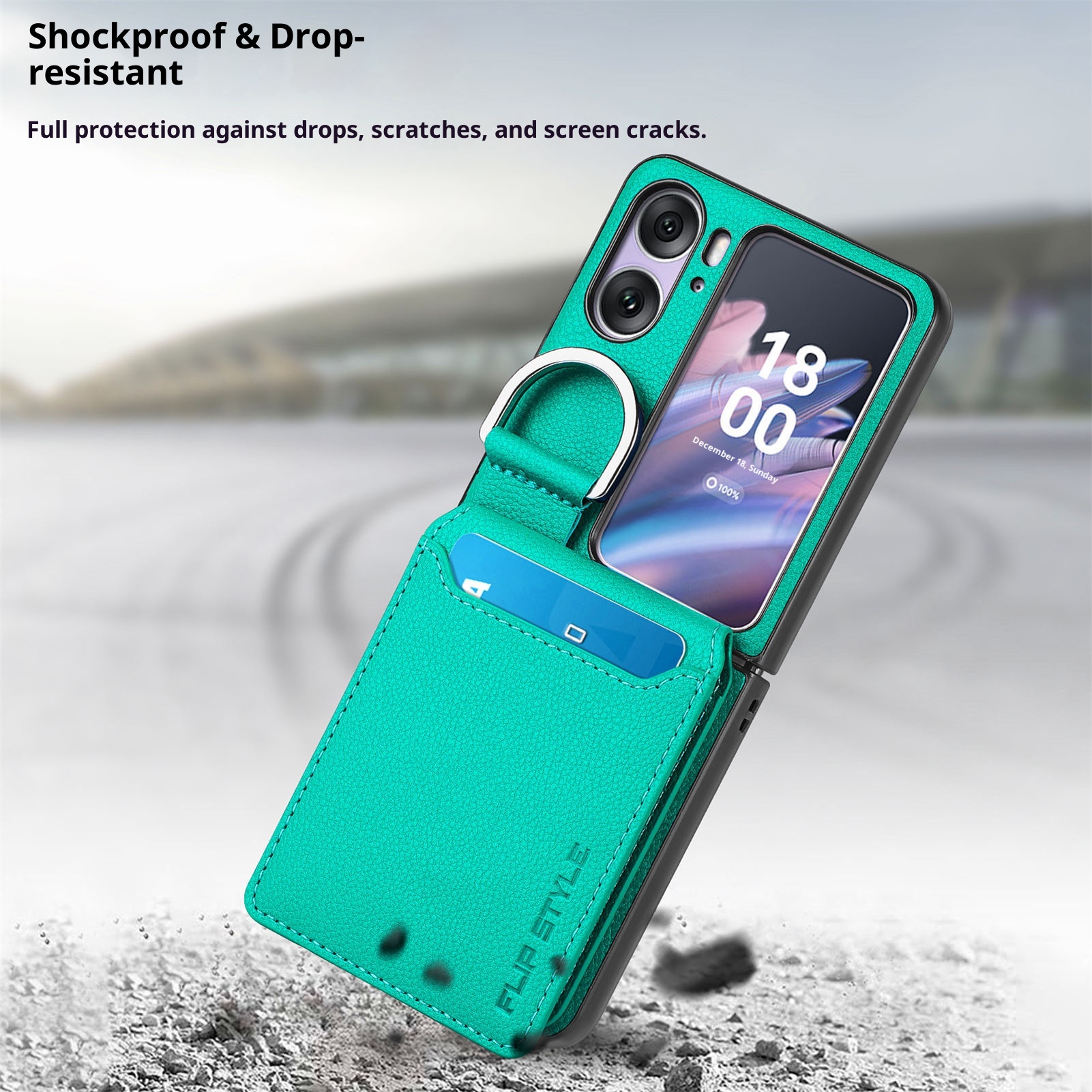 TechGlobe Compatible With OPPO Find N3 Lychee Pattern Flip Cover Holder Ring Phone Case Multi-Functional Card Slot Stand_voghion.com