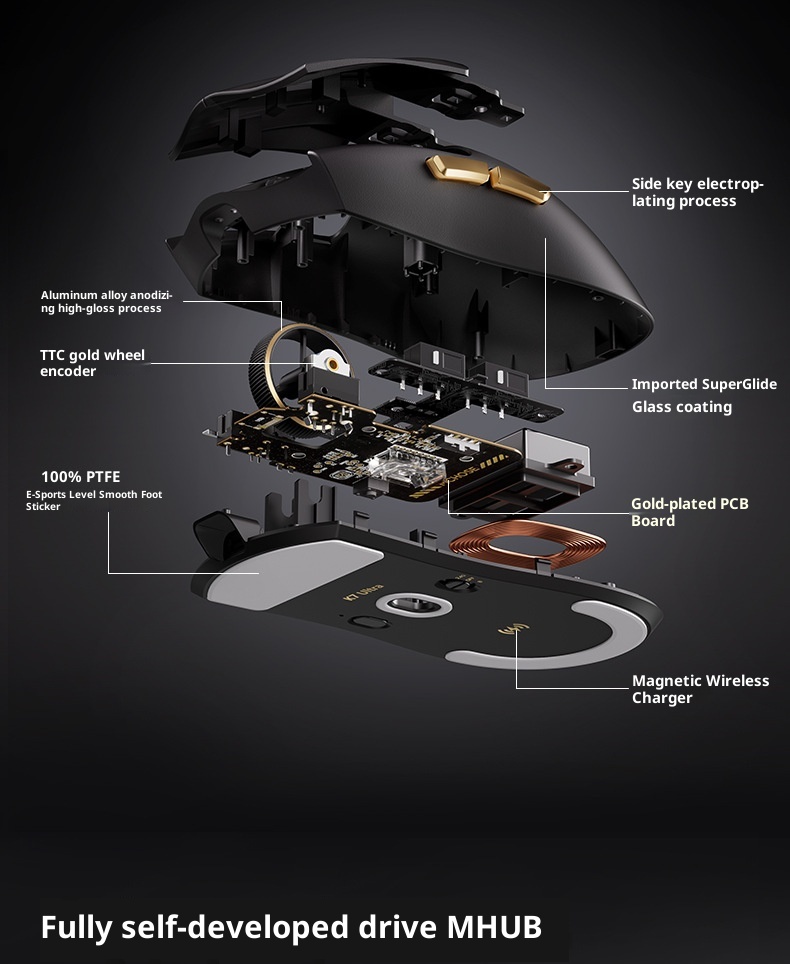 Souris de jeu e-sport ultra-légère Techglobe MCHOSE K7 avec charge sans fil 3950_voghion.com