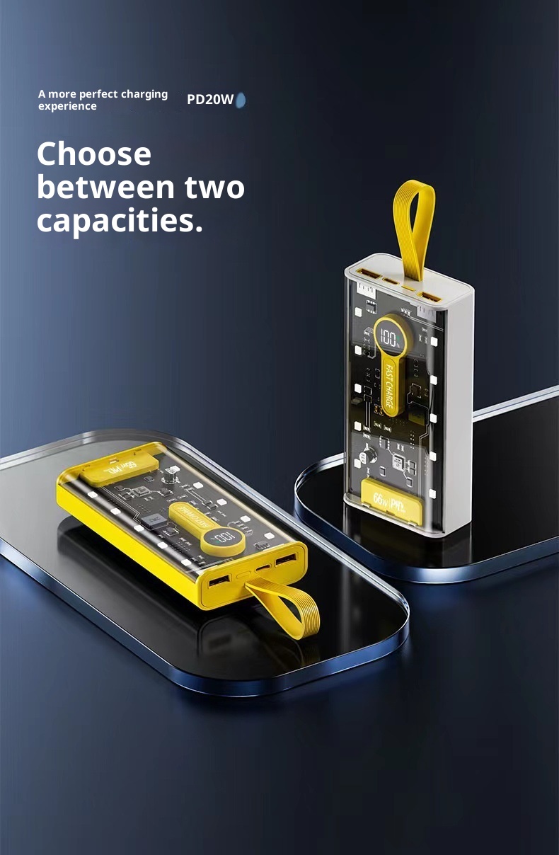 techglobe Cross-border Fast Charging 66W Transparent 20000mAh Bank Punk Style With Built-in Night Light Digital Display Portable_voghion.com