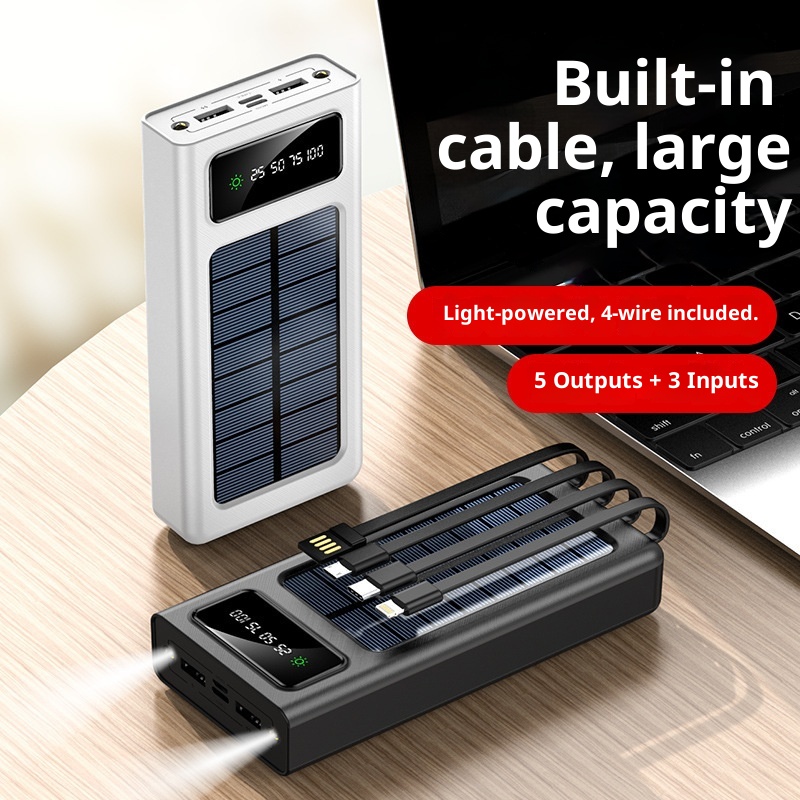techglobe Cross-border Detachable Built-in Cable Solar Bank 20000mAh Gift Printed Mobile Power Supply_voghion.com