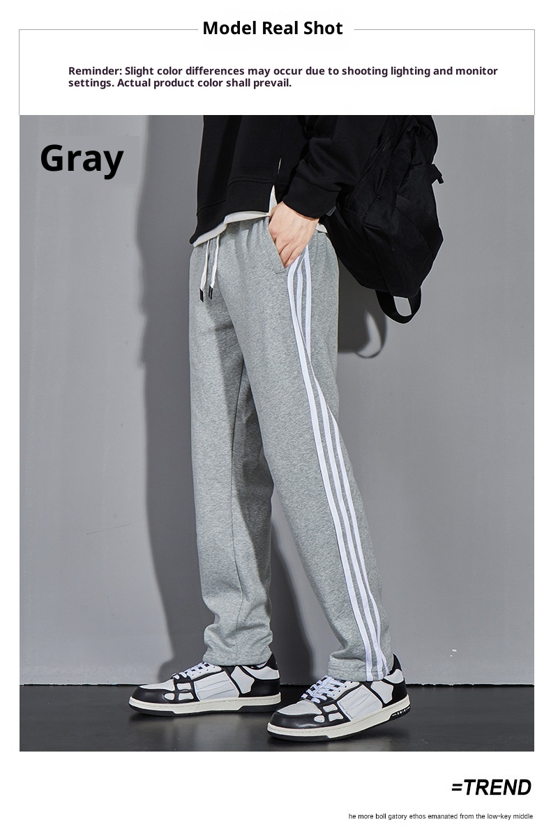 Pantaloni lunghi da jogging versatili a tre strisce per uomo, modello Strict, primavera e autunno, in puro cotone, comodi_voghion.com