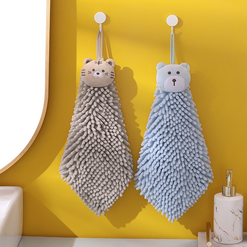 Lillian Chenille Cartoon Animal Hand Ball Household Kitchen Children Embroidered Hanging Absorbent Towel Cross-Border_voghion.com