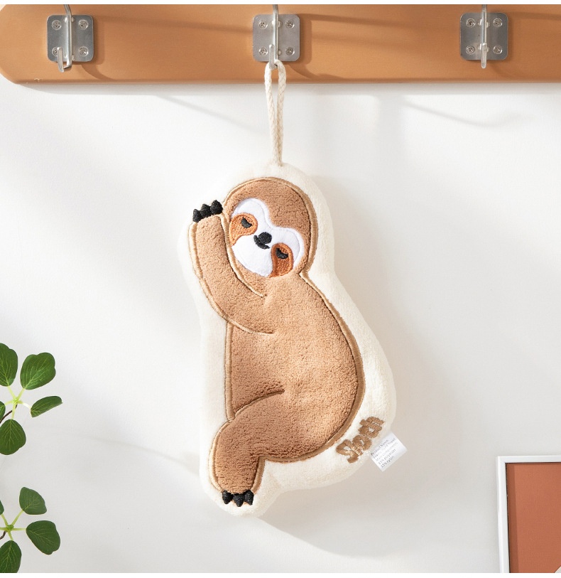 Serviette de cuisine absorbante en polaire corail brodée Lillian Sloth, mouchoir épais avec trou de suspension pour le séchage_voghion.com