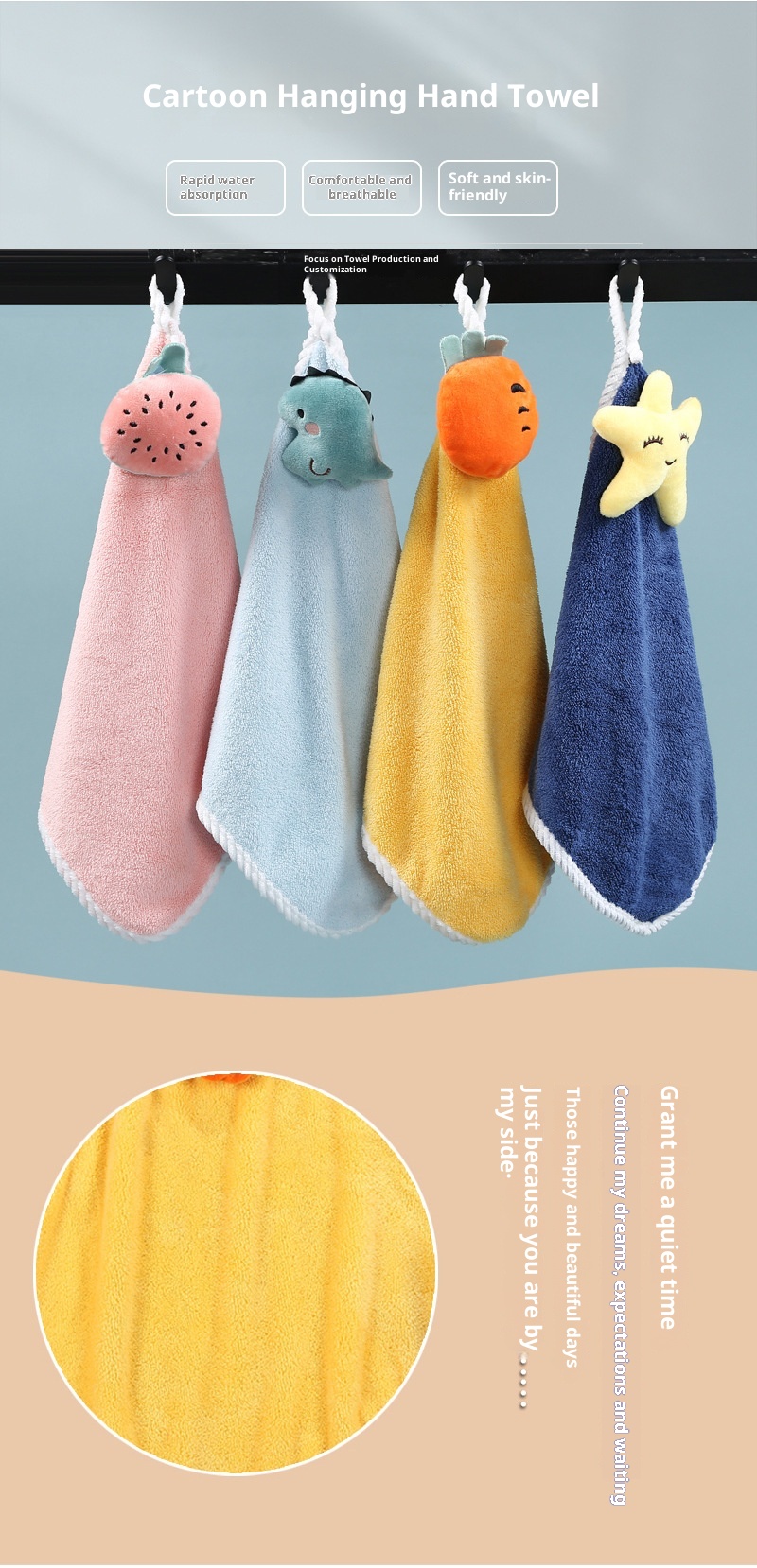 Lillian Cartoon Coral Fleece Fruit Hanging Absorbent Hand Towel Cloth_voghion.com