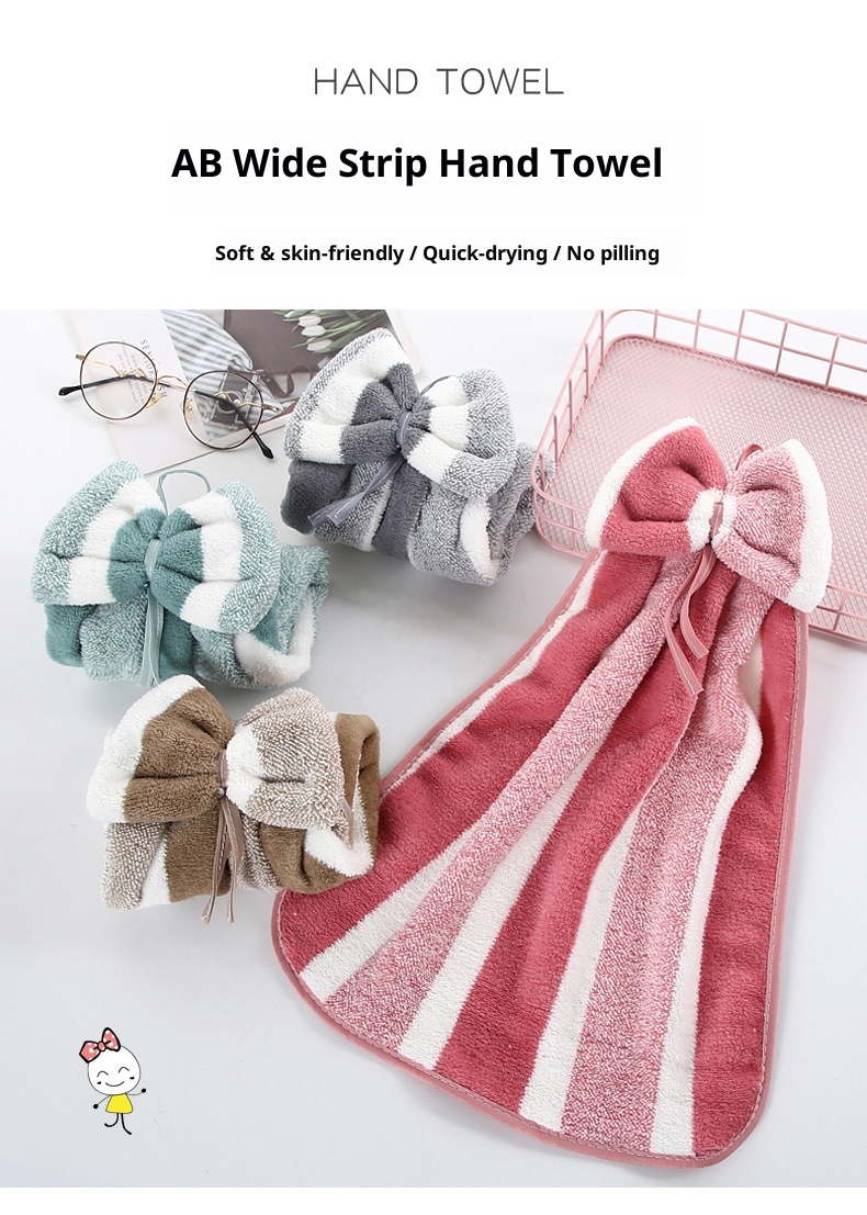 Lillian Coral Fleece Wide Ribbon Bow Kitchen Bathroom Hand Soft Absorbent Hanging Towel Cloth_voghion.com