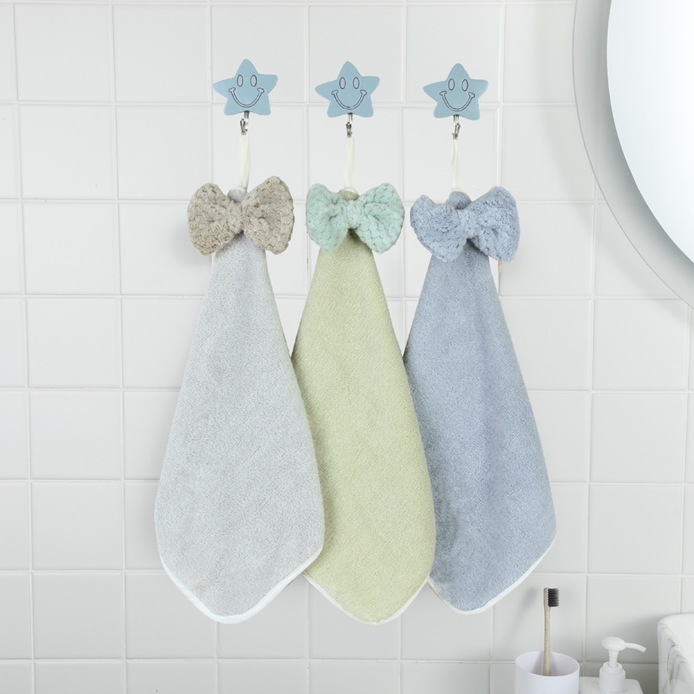 Lillian Pure Cotton Towel With Bowknot, Absorbent For Kitchen And Home Use, Children's Hanging Face Towel, Hand Wiping Cloth_voghion.com