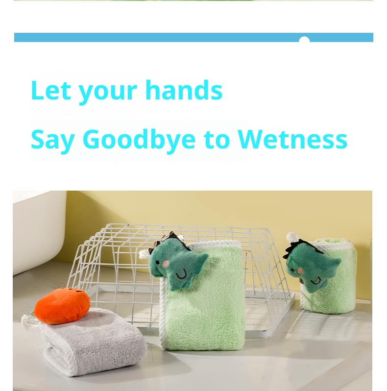 Lillian Jieyu Handhängendes, dickes Plüsch-Handtuch, saugfähig, schnelltrocknend, fusselfrei, kleines quadratisches Kinderhandtuch mit niedlichem Cartoon-Motiv_voghion.com