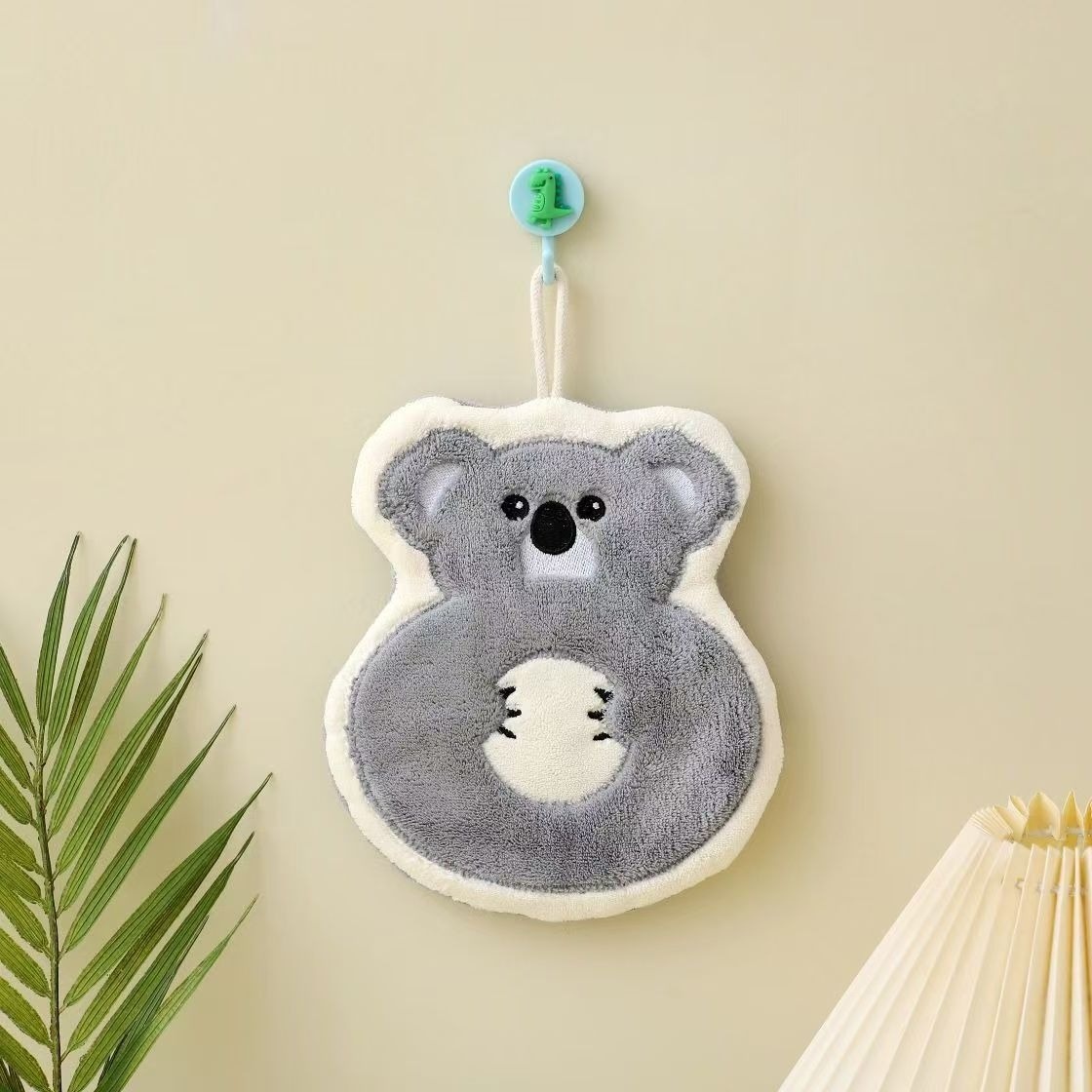Lillian Digital Koala Hand Coral Fleece Hanging Kitchen Bathroom Towel Children's Handkerchief Super Absorbent_voghion.com