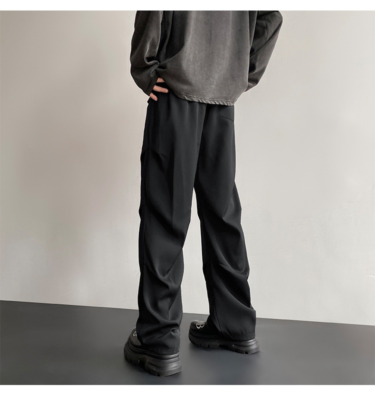 boy Wrinkled Draped Casual Men Summer New Trendy Loose Wide-Leg Ice Silk High-End Paratrooper Cargo Pants_voghion.com