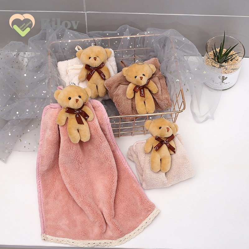 Lillian Cartoon Animal Hand Coral Fleece Bear Gift Bathroom Hanging Absorbent Towel Dropshipping_voghion.com
