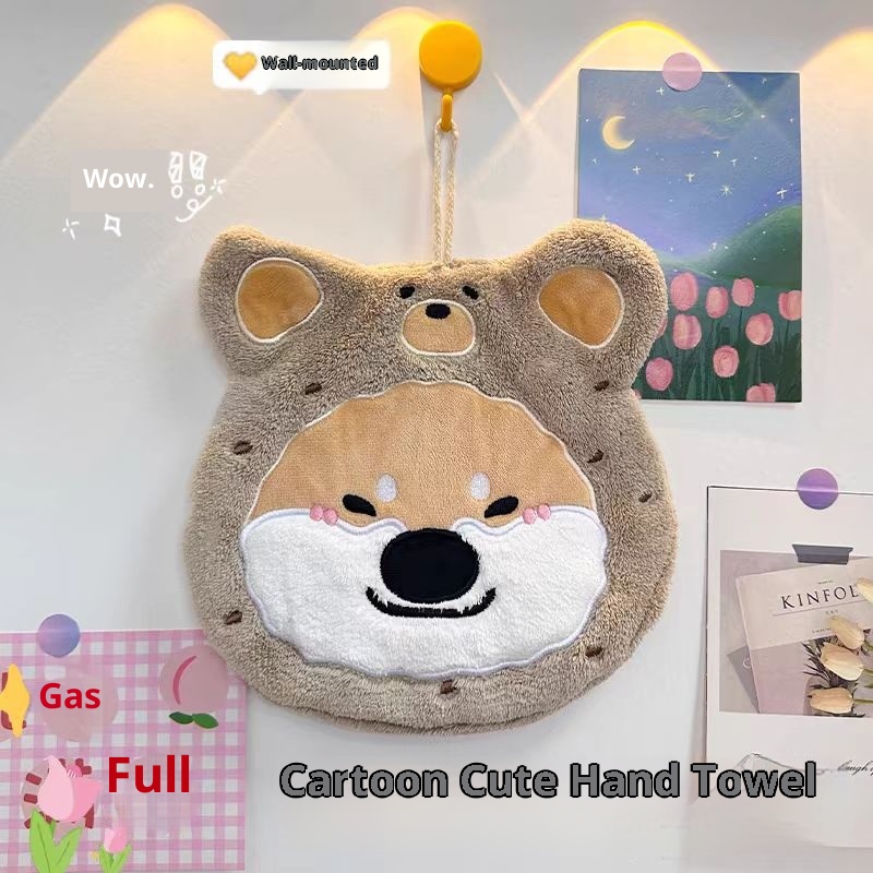 Lillian Puppy Cartoon Thickened Coral Fleece Hand Hanging Absorbent Quick-Dry Bathroom Towel Home Cute Pet Soft_voghion.com