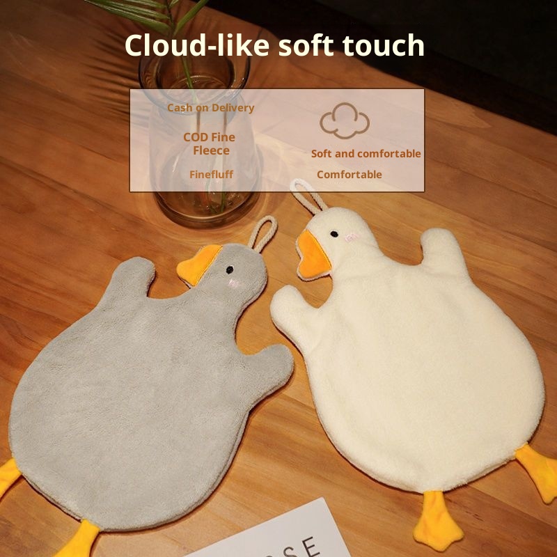 Lillian Cartoon Big White Goose Bathroom Handkerchief Internet Celebrity Coral Fleece Hanging Cute Hand Washing Towel_voghion.com