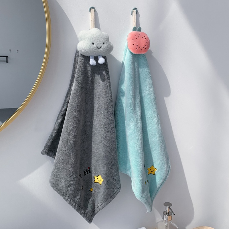 Lillian Hanging Hand Face Towel Coral Fleece Soft Absorbent Quick-Dry Kitchen Bathroom Cloth_voghion.com