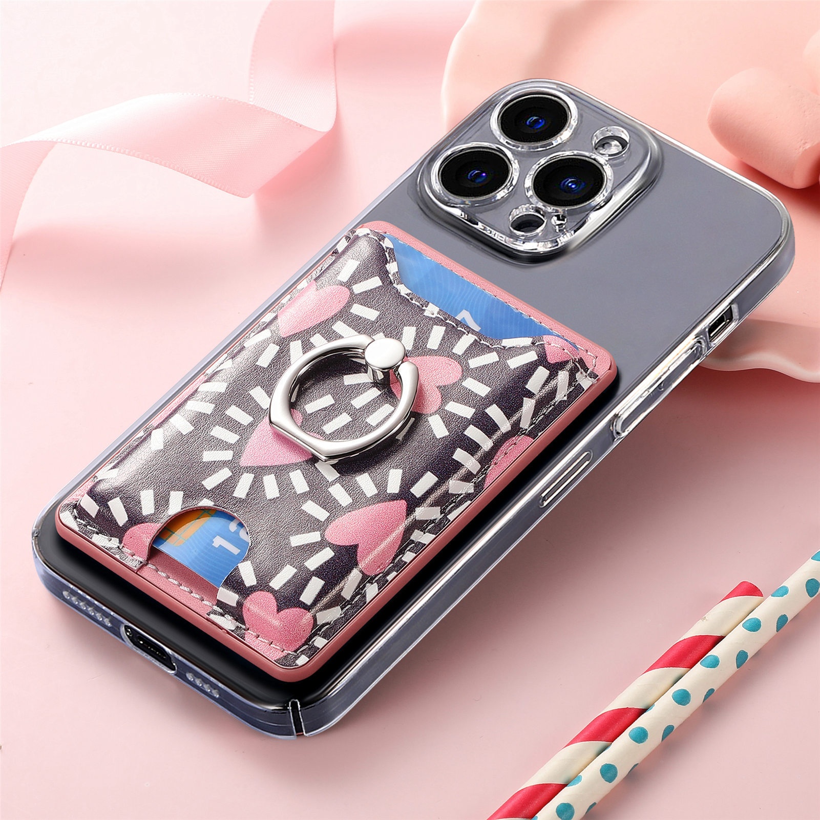 TechGlobe Heart-shaped Phone Back Multi-functional Slot Stand Ring Holder Wallet Coin Clip Bank Card Sticker_voghion.com