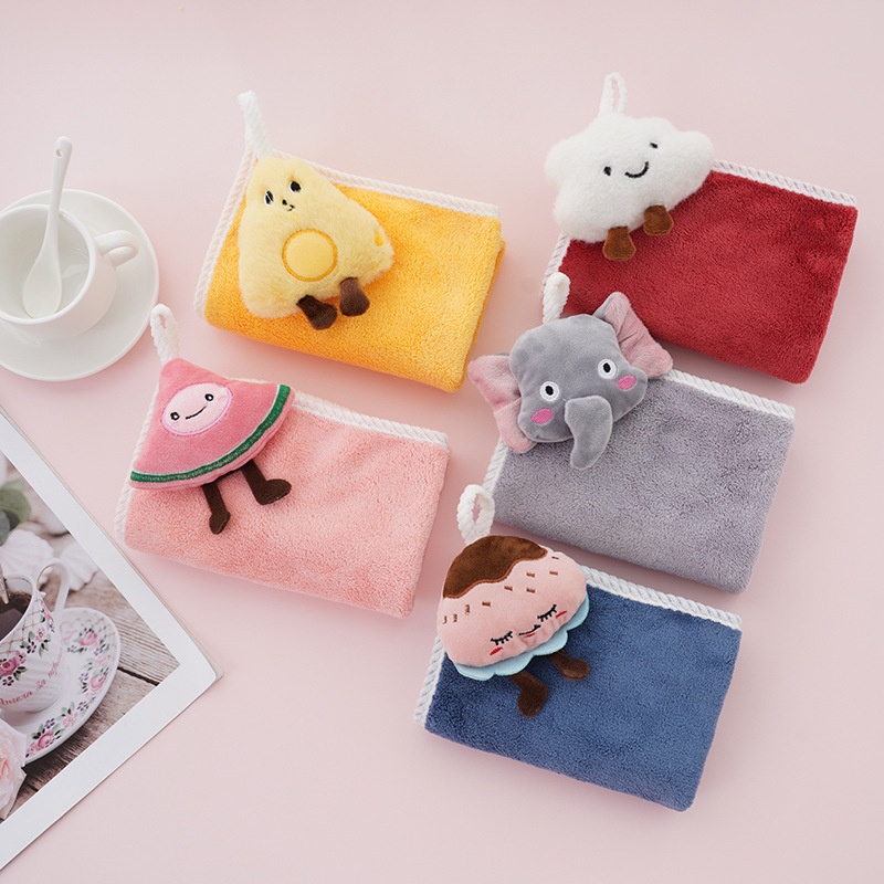Lillian Coral Fleece Hangable Cartoon Plush Hand Cute Thickened Absorbent Non-Shedding Children's Square Towel Wholesale_voghion.com
