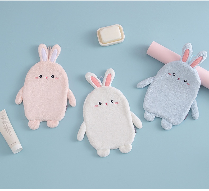 Lillian Cute Rabbit Coral Fleece Cartoon Hanging Household Kitchen Thickened Absorbent Hand Wiping Towel Manufacturer Direct_voghion.com