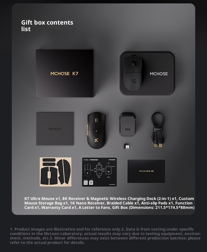 Souris de jeu e-sport ultra-légère Techglobe MCHOSE K7 avec charge sans fil 3950_voghion.com