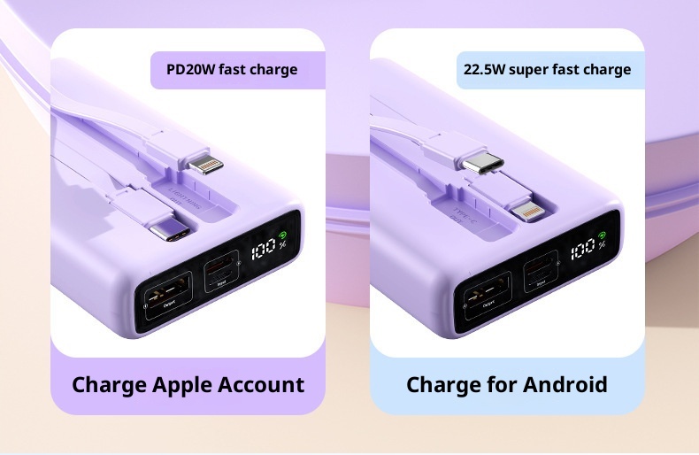 techglobe Cross-Border Exclusive 20000mAh Dual-Direction 22.5W Fast Charging Capacity Power Bank Portable With Dual Cables Lithium_voghion.com
