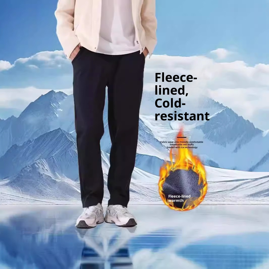 Pantaloni lunghi da uomo casual, sportivi, a vita alta, slim fit, con fodera in pile, unisex, antivento, autunno inverno 2025_voghion.com
