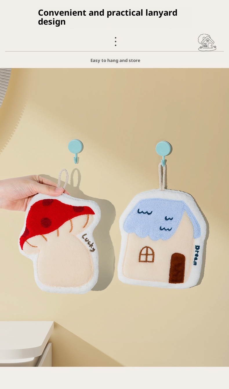 Lillian Cute Absorbent Hanging Plush Thickened Bathroom Handkerchief Hand Washing Small Square Towel Kitchen Cloth_voghion.com