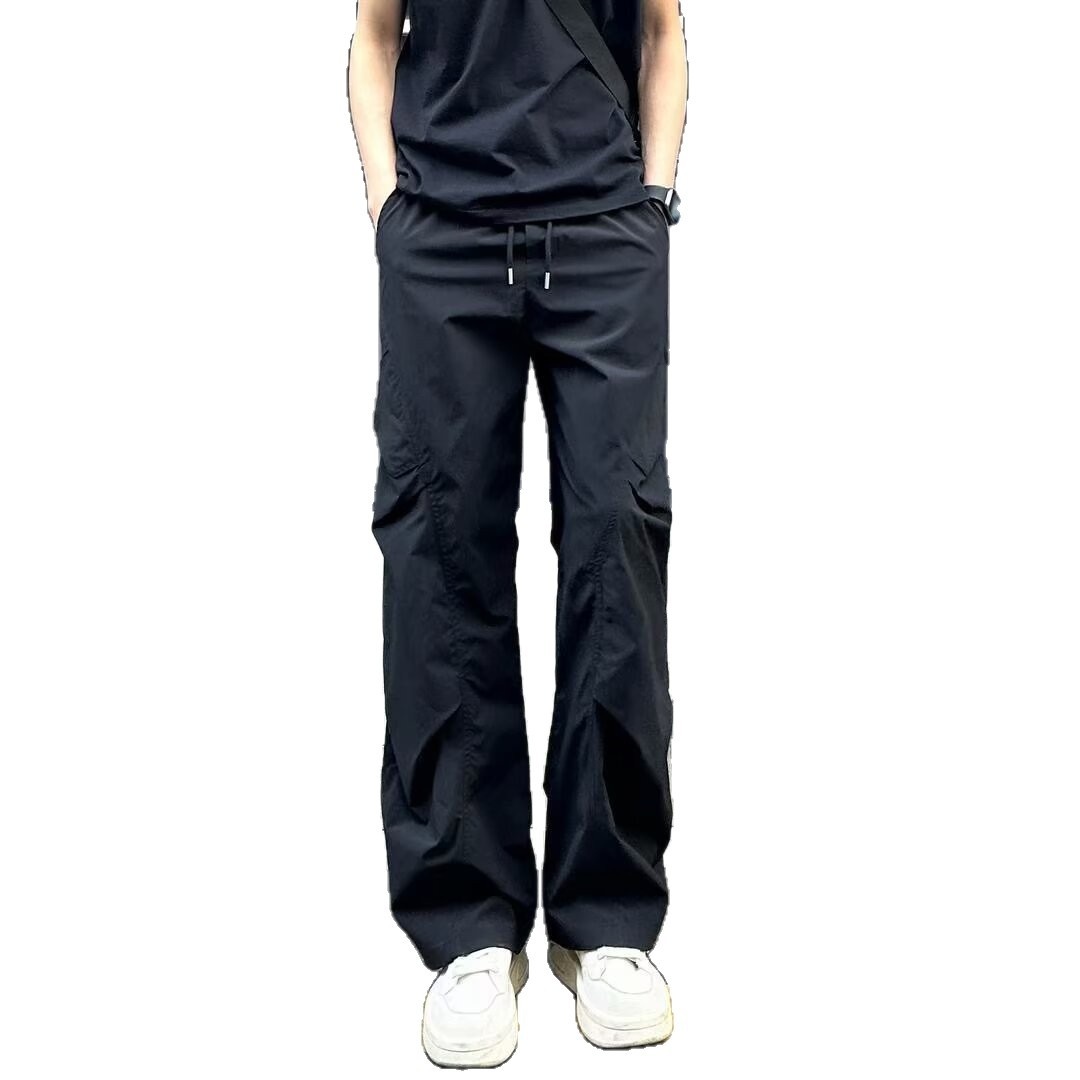 boy Light Gray Wrinkle Quick-Dry Men Summer Thin Paratrooper Cargo Pants American Style Straight-Leg Hiking Trousers_voghion.com