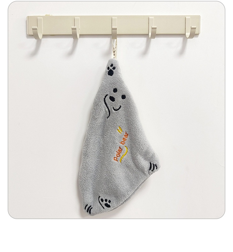 Lillian Ins Polar Bear Cartoon Coral Fleece Absorbent Hanging Children's Hand Small Towel Kitchen Cloth Soft_voghion.com