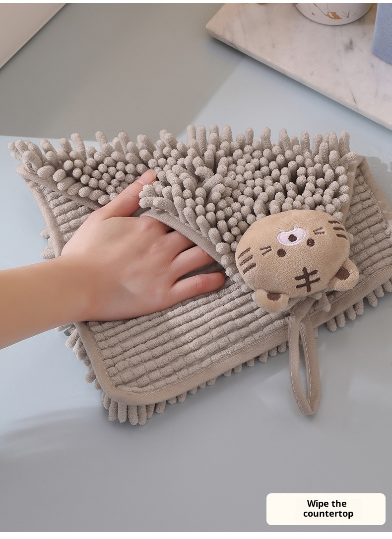 Lillian Chenille Cartoon Animal Hand Ball Household Kitchen Children Embroidered Hanging Absorbent Towel Cross-Border_voghion.com