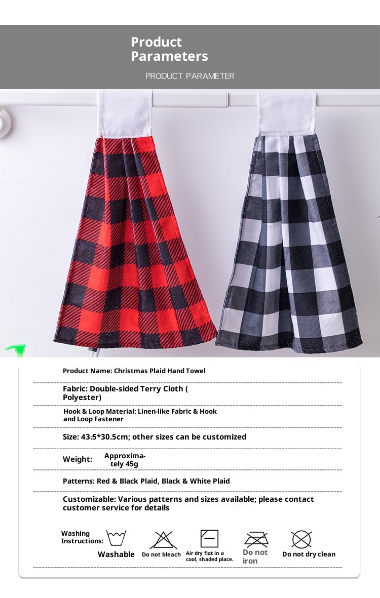 Lillian Christmas Plaid Hanging Absorbent Farmhouse Kitchen Bathroom Hand Towel Home_voghion.com