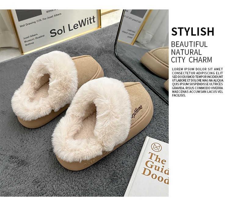 Zees Women's Cotton Autumn 2025 New Simple Fashion Indoor Home Non-Slip Furry Slippers Men Winter_voghion.com