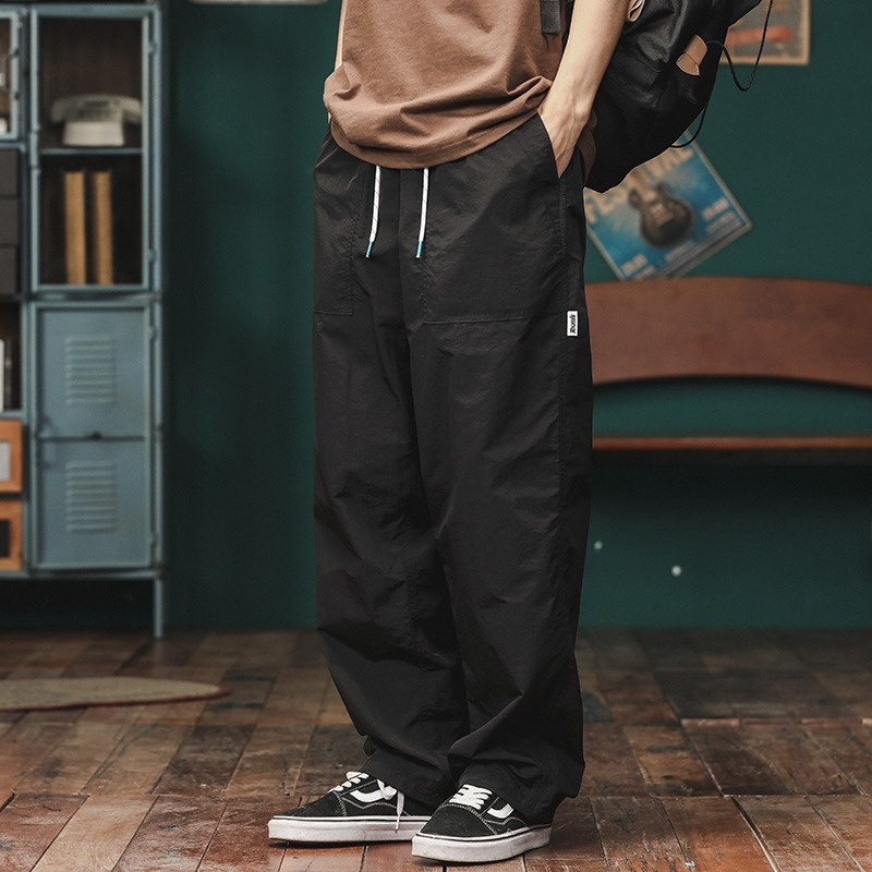 Trendige Cargohose im japanischen Stil für Herren mit weitem Bein, locker geschnitten, gerader Schnitt, lässig, für Herbst, Outdoor, schnelltrocknend, Sporthose im Retro-Look._voghion.com