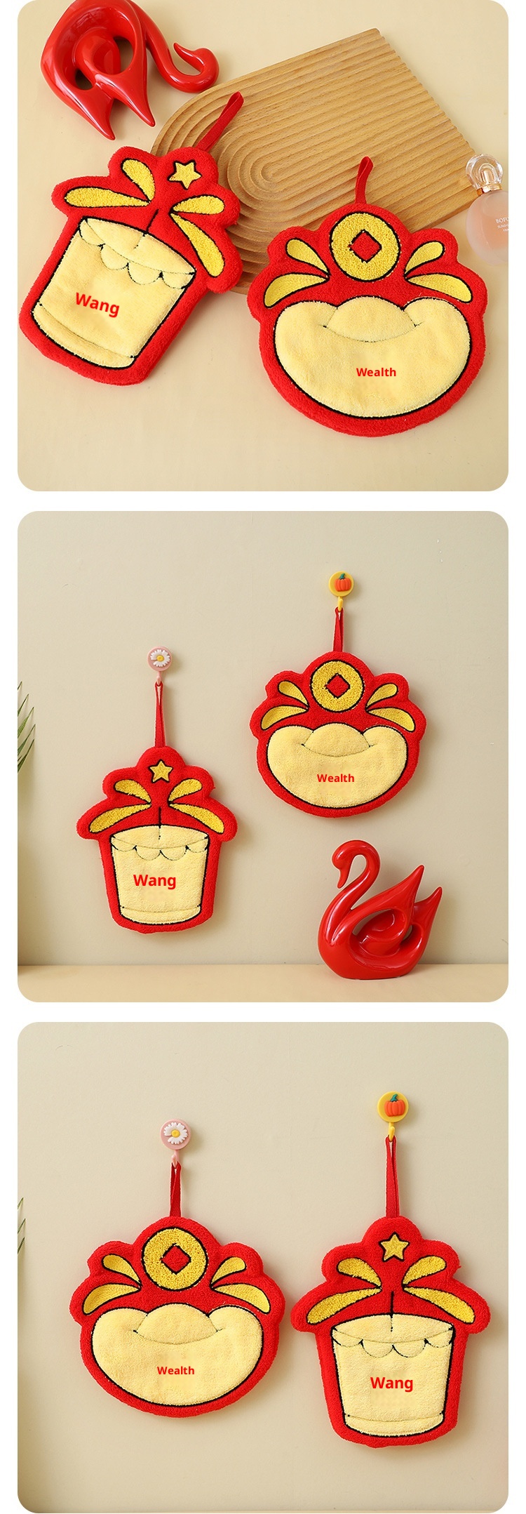 Lillian New Year Coral Fleece Hanging Kindergarten Thickened Absorbent Festive Gift Hand Small Towel_voghion.com