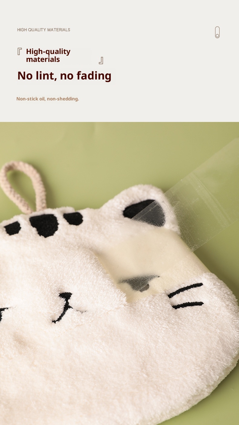 Lillian Absorbent Cute Cat Bathroom Kitchen Hanging Non-Shedding Coral Fleece Small Hand Towel_voghion.com