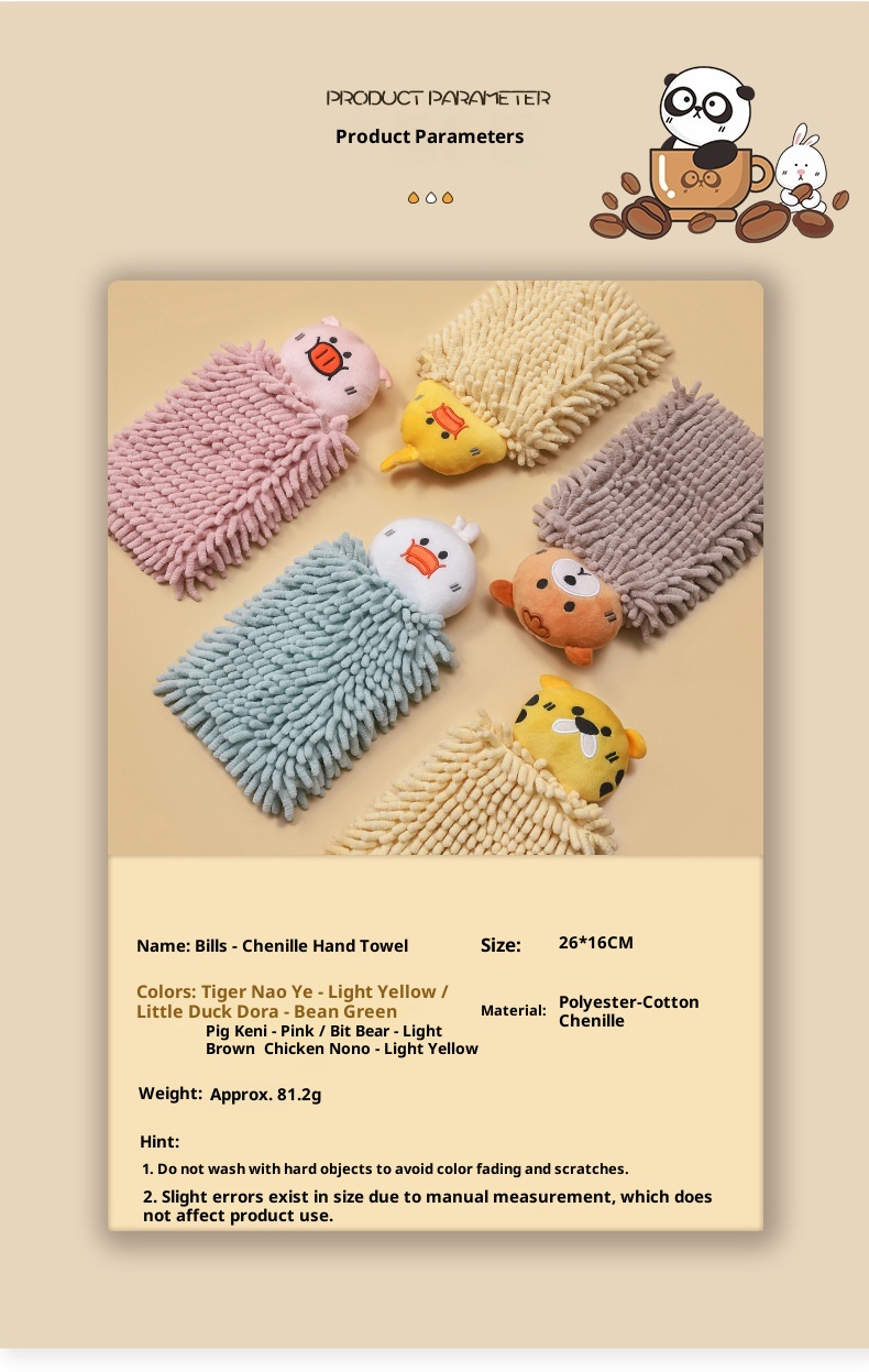 Lillian Cute Cartoon Chenille Ball Kitchen Bathroom Hanging Hand Absorbent Towel Thickened_voghion.com