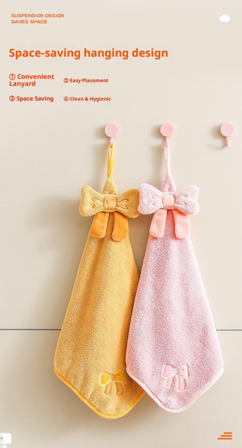 Lillian Asılı Fiyonklu Sevimli Karikatür Mercan Polar Kumaş Mutfak Banyo Emici El Havlusu_voghion.com