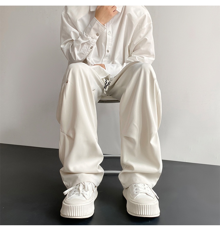boy Wrinkled Draped Casual Men Summer New Trendy Loose Wide-Leg Ice Silk High-End Paratrooper Cargo Pants_voghion.com