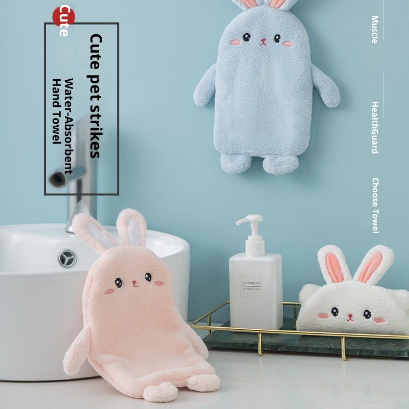 Lillian Cute Rabbit Coral Fleece Cartoon Hanging Household Kitchen Thickened Absorbent Hand Wiping Towel Manufacturer Direct_voghion.com