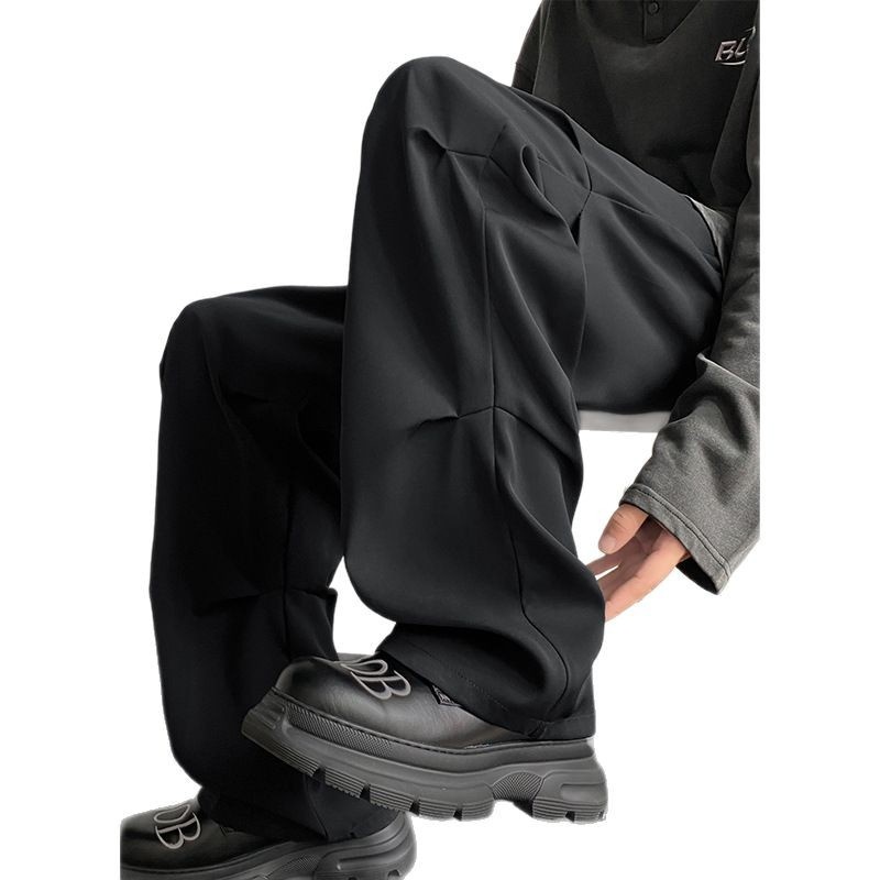 boy Wrinkled Draped Casual Men Summer New Trendy Loose Wide-Leg Ice Silk High-End Paratrooper Cargo Pants_voghion.com