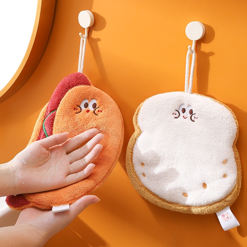 Lillian Nieuwe schattige cartoon hangende keukenhanddoek, snel drogend, drielaags verdikte koraalfleece handdoek_voghion.com