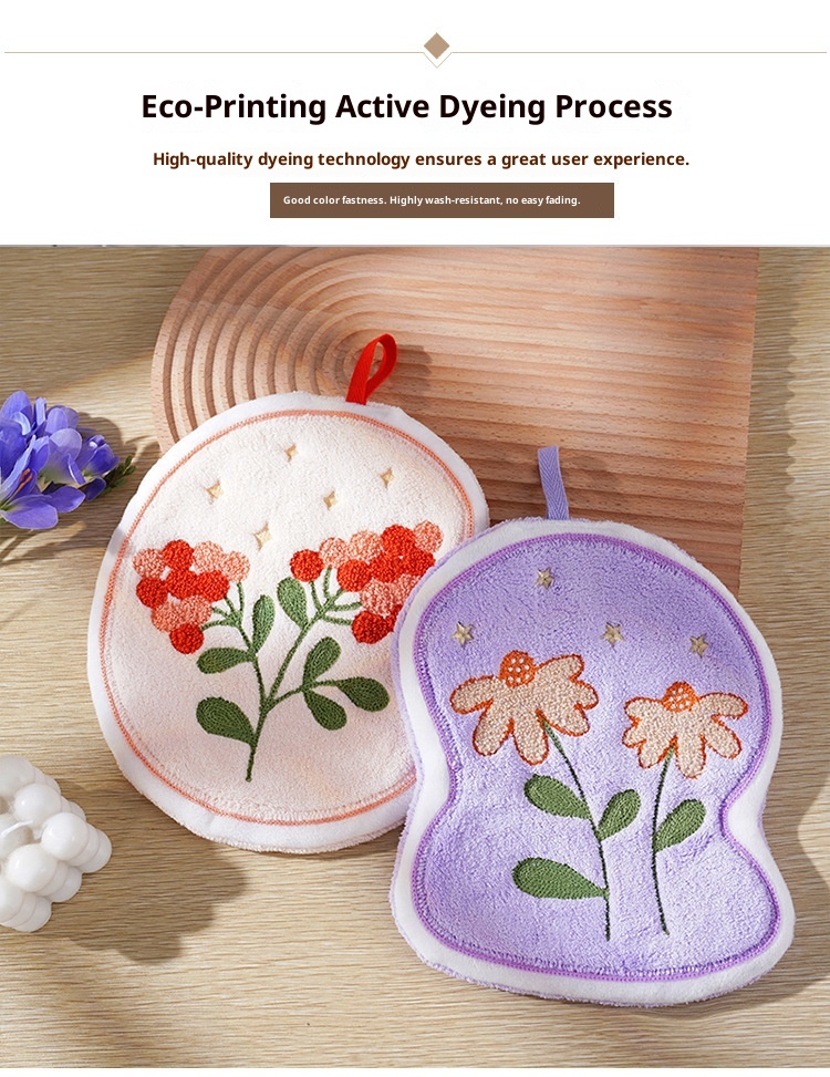 Lillian Wholesale Household Embroidered Flower Cartoon Hand Absorbent Handkerchief Bathroom Hanging Towel_voghion.com