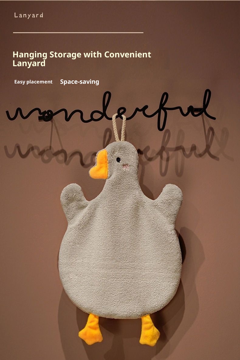 Lillian Cartoon Big White Goose Bathroom Handkerchief Internet Celebrity Coral Fleece Hanging Cute Hand Washing Towel_voghion.com