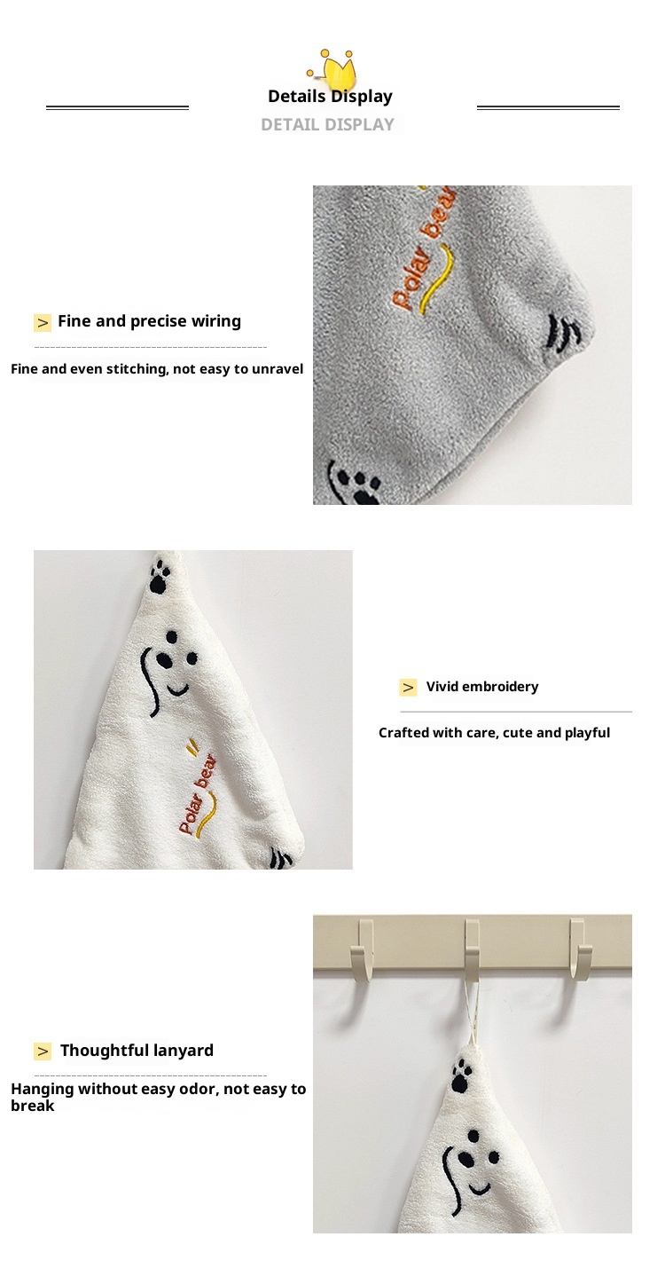 Lillian Ins Polar Bear Cartoon Coral Fleece Absorbent Hanging Children's Hand Small Towel Kitchen Cloth Soft_voghion.com