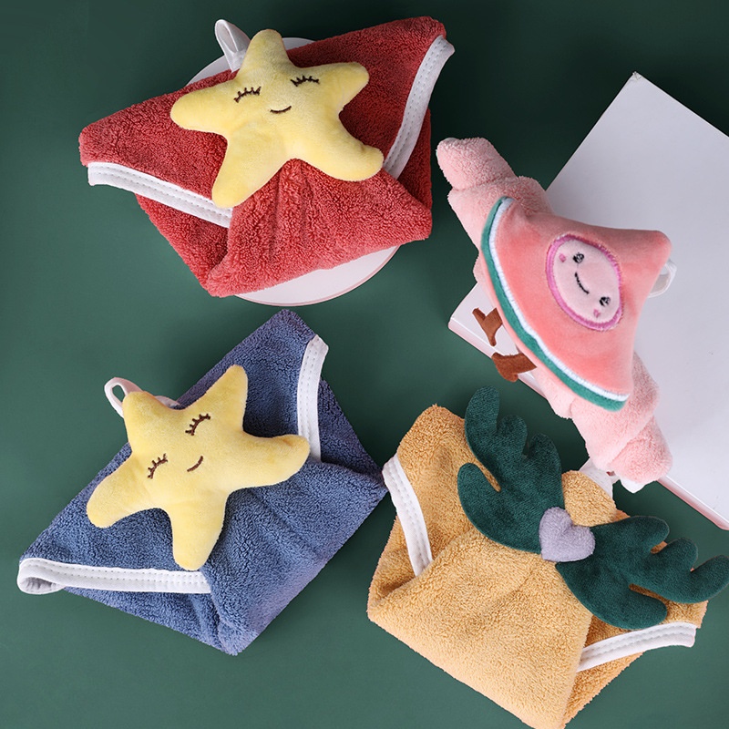 Lillian Rainy A-Class Coral Fleece Hand Face Cute Small Children's Square Towel Bathroom Kitchen Hanging Type_voghion.com