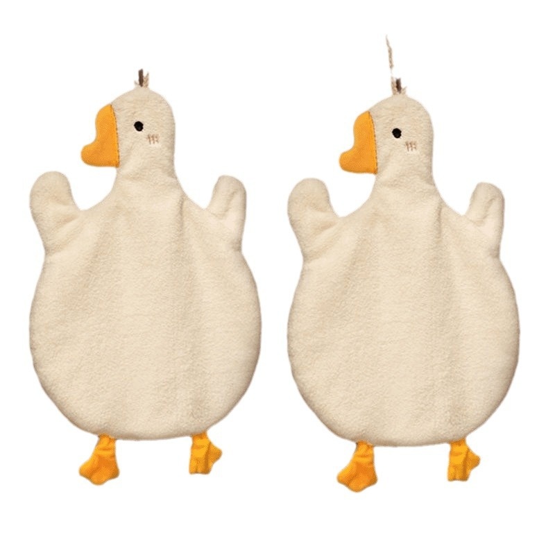 Lillian Cartoon Big White Goose Bathroom Handkerchief Internet Celebrity Coral Fleece Hanging Cute Hand Washing Towel_voghion.com