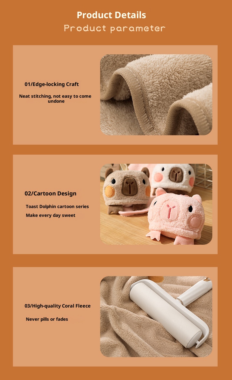 Lillian Capybara Hand Hanging Cartoon Cute Thickened Kitchen Bathroom Household Absorbent Quick-Dry Children's Washcloth Towel_voghion.com