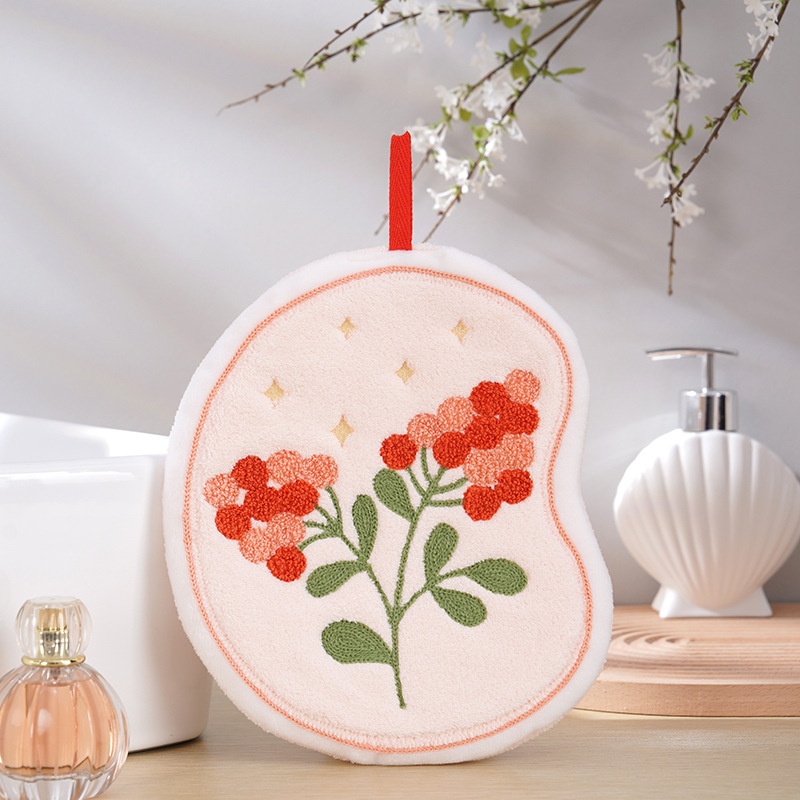 Lillian Wholesale Household Embroidered Flower Cartoon Hand Absorbent Handkerchief Bathroom Hanging Towel_voghion.com