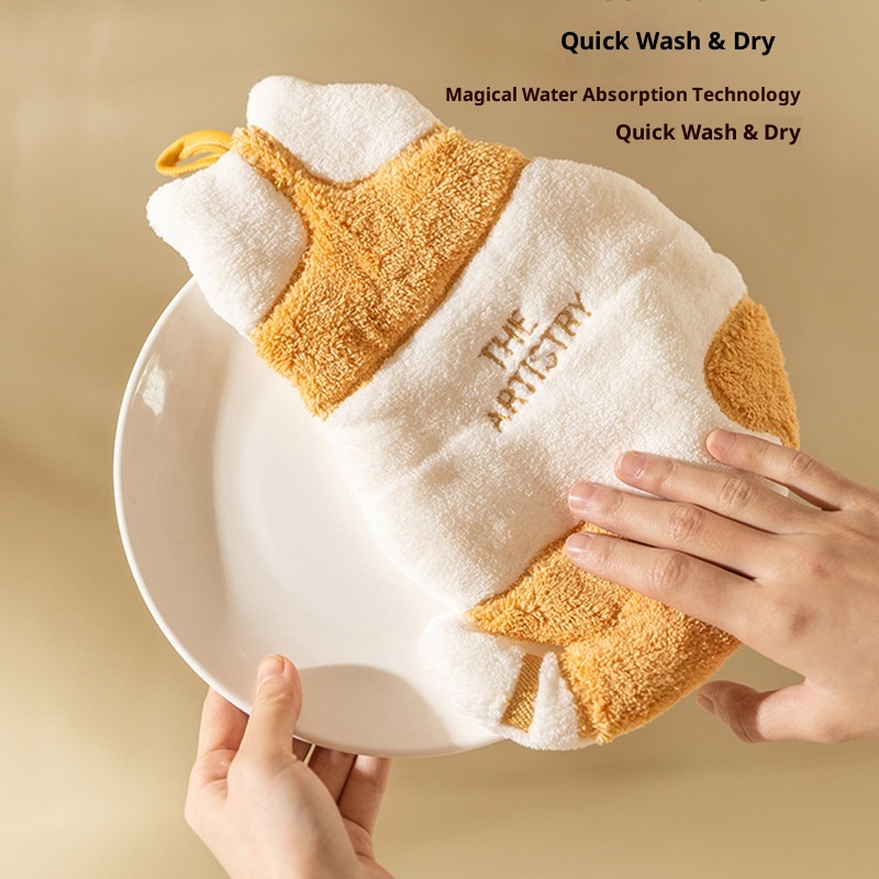 Lillian Cat Hanging Washing Children Cute Coral Fleece Towel Kitchen Super Absorbent Thickened Hand Wiping Cloth_voghion.com