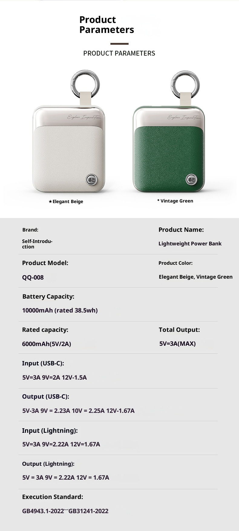 techglobe Cross-border Patent 3C Certification Mini Built-in Cable Bank 10000mAh Fast Charging Compact Portable Mobile Power_voghion.com